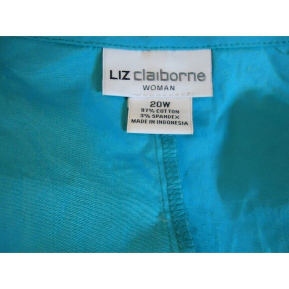 Liz Claiborne V Neck Midi Shirt Dress Button Front Ruffled Size 20w Aqua Pockets - Picture 4 of 10